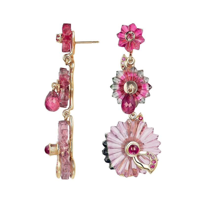 Alice Cicolini carved mixed gemstone Summer Snow chandelier earrings 